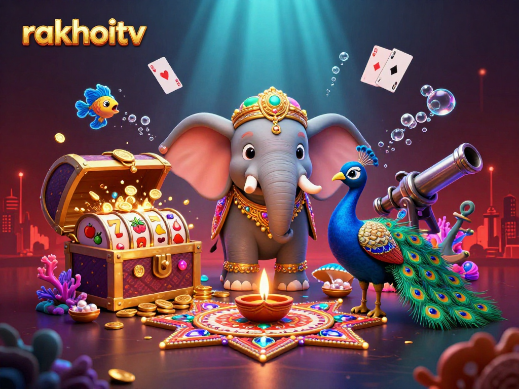 Experience rich gameplay with rakhoitv in this vibrant casino-themed 3D illustration.