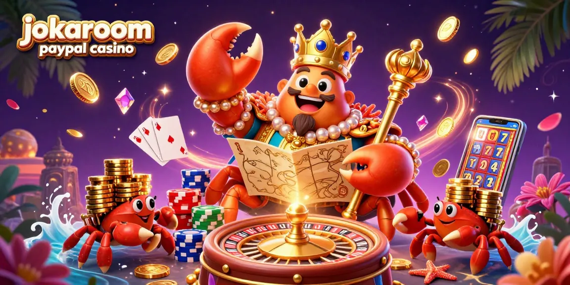 Engaging scene of jokaroom paypal casino featuring a golden crab emperor with treasure map and scepter.