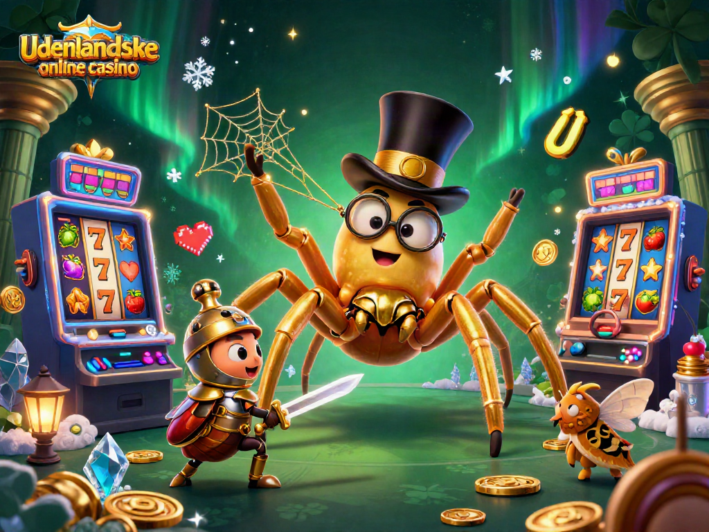 Engage with the vibrant energy of udenlandske online casino in this 3D illustration showcasing a golden tarantula and beetle knight.