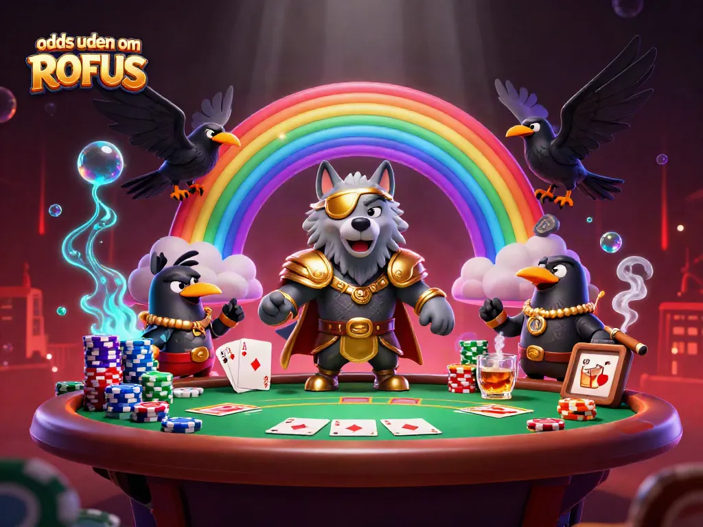 Betting on odds uden om ROFUS with Norse-themed characters and casino elements in a dynamic scene.