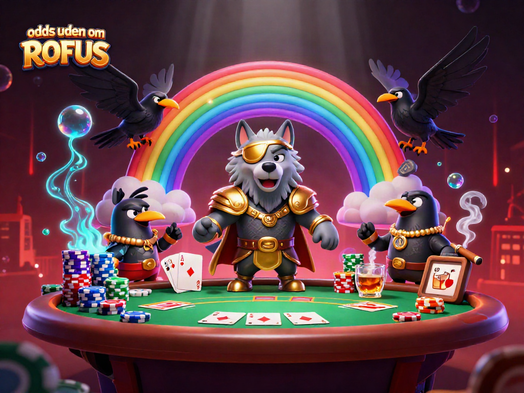 Betting on odds uden om ROFUS with Norse-themed characters and casino elements in a dynamic scene.
