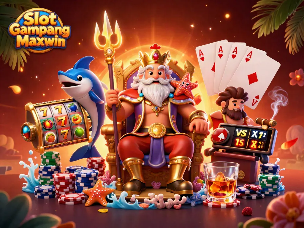Spin the Slot Gampang Maxwin reels while Neptune rules the underwater casino scene with vibrant energy.